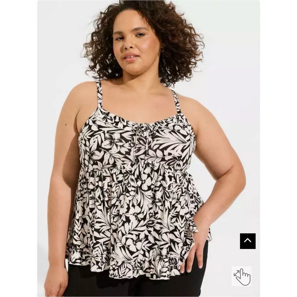 EUC torrid Super Soft Slub Ruffle Babydoll Top - Floral - Deep Black - Size 2